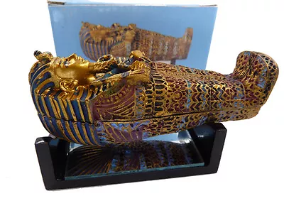 King Tut Sarcophagus Coffin Mummy Statue With Mirrored Wooden Stand • $38