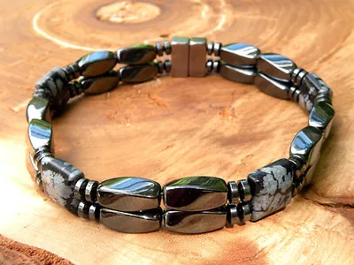 $40.49 • Buy Magnetic Bracelet Anklet SUPER STRONG Clasp SNOWFLAKE OBSIDIAN 2 Row