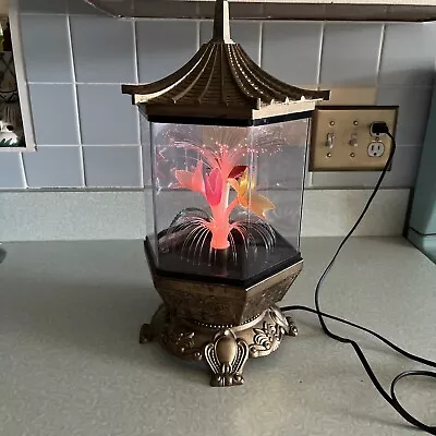 Vintage Rotating Fiber Optic Color Changing Flower Lamp Light Pagoda Style Works • $49.99