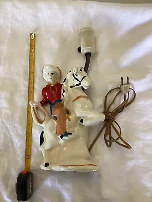 Vintage Ceramic Lamp--- Cowboy Riding On A Horse--Nice Working Condition • $49.95