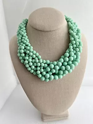 VTG Seafoam Mint 6 Strand Twisted Graduated Bead Necklace Braided Blue Green 17  • $19.97