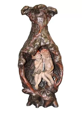 Luca Madrassi (1848-1918) Lamp Lighted Ceramic Sculpture Of Cherubs In Grotto • $2950