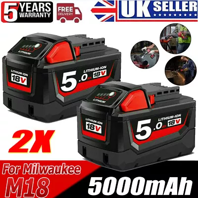 2 PACK For Milwaukee M18 M18B5 18V 5.0Ah Lithium Battery 48-11-1850 48-11-1860 • £34.92