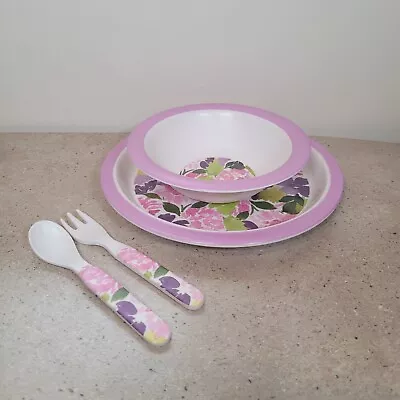 English Garden Afternoon Tea Set Melamine Bowl Plate Knife Fork Kids Picnic • £11.99