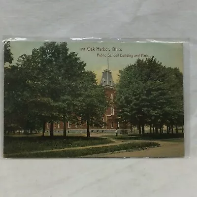 Vintage Postcard Oak Harbor Ohio Public School Park Scene 1918 • $17