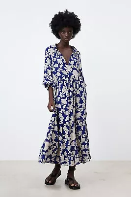 ZARA Cobalt Blue Floral Maxi Dress Size Medium NWT $109 • $35
