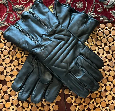 XL Motorcycle Gauntlet Touring Gloves Leather Polyester Lining Cool Weather • $16.15