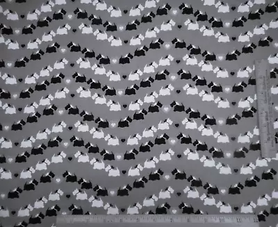 Quilt Fabric By Half-Yard Black White Scottie Dogs Hearts On Gray Premium Cotton • $5.99