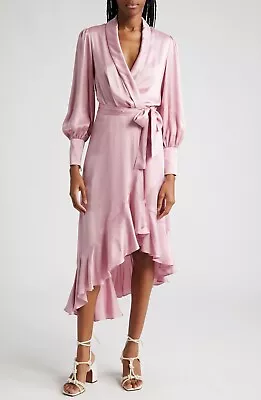 ZIMMERMANN New Silk Wrap Midi Dress In Pink $695 Sz 0 (XS)US • $239.90