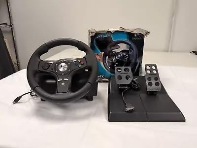 Logitech Drive FX Racing Wheel + Pedals For XBOX 360 G-X3E10 W/Box NO POWER CORD • $40