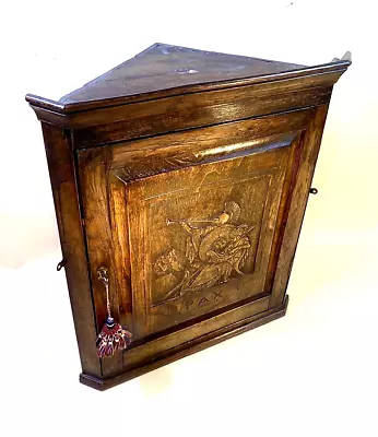 English Oak Corner Cupboard. Interesting Carving. Unique Item.  Free Shipping . • $585