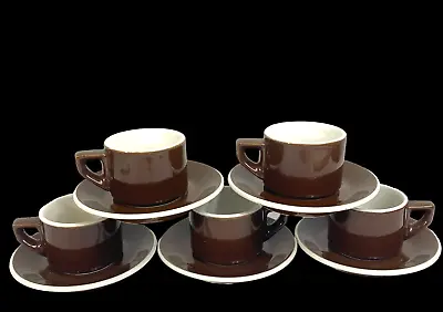 Vtg ACF Espresso Demitasse Cups & Saucers Chocolate Brown Porcelain ITALY Lot 5 • $62.99