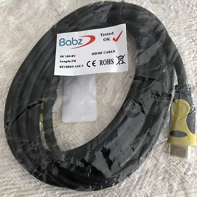 3 Metre Black Extra Long HDMI Cable With Gold Cable Plated Connectors. Unopened. • £5.75