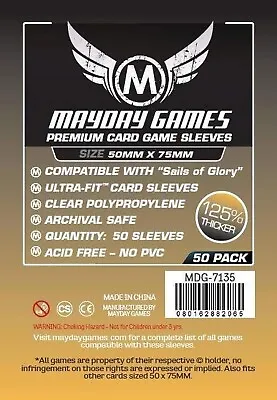50x Mayday Games Premium Sails Of Glory Card Sleeves ( 50x75mm ) MDG7135 • £2.50