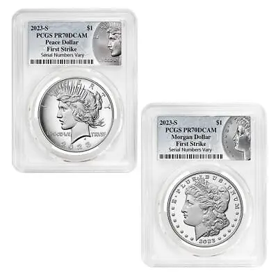 Sale Price 2023-S Morgan & Peace Silver Dollar Proof 2-Coin Set PCGS PF 70 FS MP • $215.99