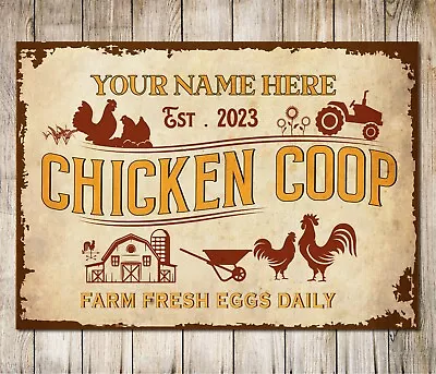 Personalised Chicken Coop Sign Farm Fresh Eggs Daily Custom Decor Metal Plaque • £7.50