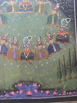Huge Indian Mughal Painting  Figures Dancing In Forest Scene  - Framed • $173.25