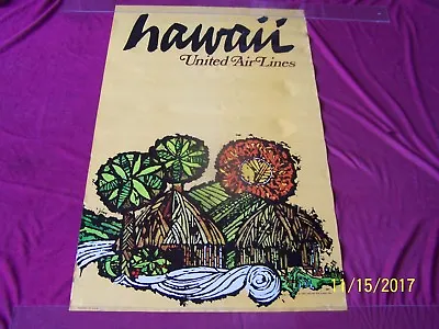 UNITED AIRLINES HAWAII B JEBARY Art Vintage 1967 Travel Poster  25x40 VF • $212.50