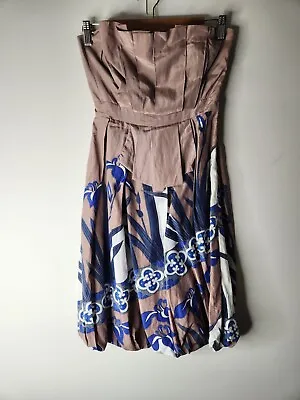 Kookai Fit & Flare Dress Womens Size 1 Brown Floral Silk Cotton Blend Strapless • $14.97