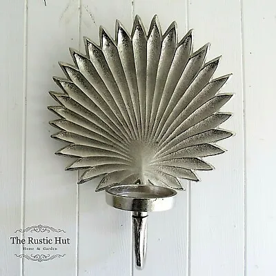 Silver Aluminium Palm Leaf Wall Candle Holder Sconce For Pillar Candle • £44.95