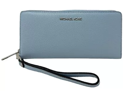 Michael Kors Continental Wallet Wristlet Pale Ocean Blue Leather 35T7STVE7L FS • $88.98