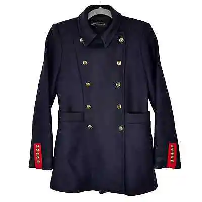 Zara Military Pea Coat Wool Blend Double Breasted Warm Winter Classic Navy Med • $95.99