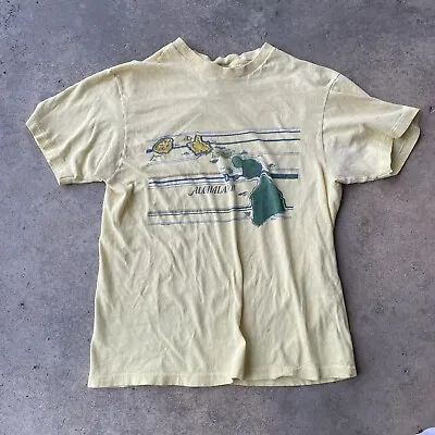 Vtg 80s Hawaii Tshirt Alohaland Hanes USA Made LG Yellow Single Stitch Hawaiian • $35.96