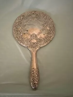 9” Vintage Antique Silver Plated Ornate Vanity Hand-Held Mirror Heavy • $29.99