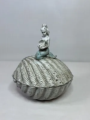 Rustic Mermaid Sculpture Shell Shaped Trinket Box Bathroom Vanity • $15.99