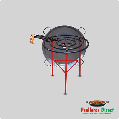 90cm Authentic Spanish Polished Steel Paella Pan & 70cm Gas Burner Kit / Set • £284.99