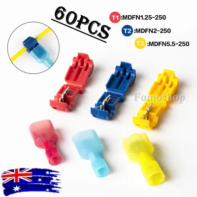 60pcs T-Taps Spade Crimp Terminals Quick Splice Electrical Cable Wire Connectors • $8.92