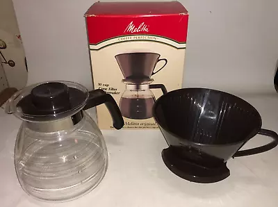 1988 Melitta Pour Over Cone Filter 10 Cup Coffee Maker W/ Glass Carafe &Orig Box • $24.99