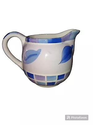 Vintage Royal Norfolk Ceramic Creamer Blue & Purple Leaf & Mosaic Check Pattern  • $9