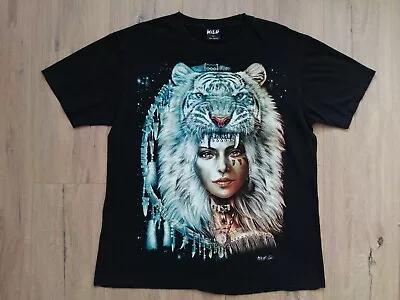 WILD Tiger/lady Black Short Sleeve Native American T Shirt Size Large • £5