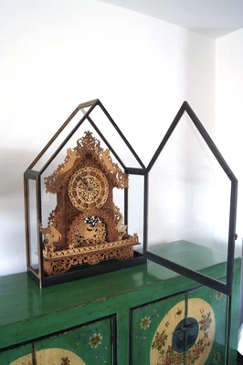 £485 • Buy Antique Fretwork Clock Seth Thomas 14 Day Movement Set In Beautiful Glass Dome 