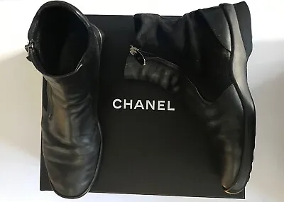 RRP£1250 Chanel Boots Ankle Boots Black Leather - UK6 39 • £295