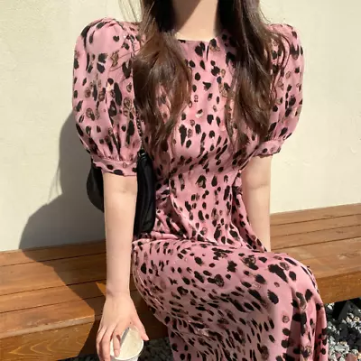 Vintage Chic LeopardSexy Dress For Women Party Puff Sleeve Bodycon Elegant Dress • $40.83