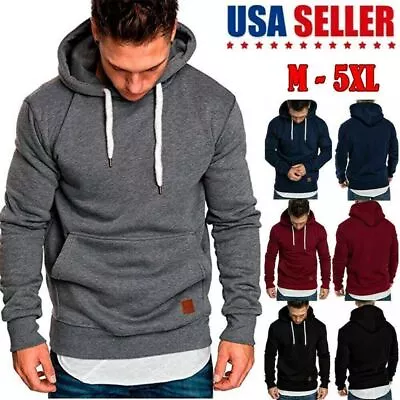 Men Hoodie Casual Hooded Solid Pocket Slim Fit Sweatshirts Pullover Sweater Tops • $14.93