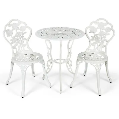 Patiojoy 3PCS Patio Cast Aluminum Bistro Furniture Set Rose Design Outdoor White • $159.99