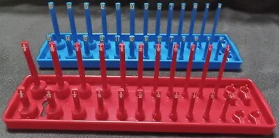 Hansen 2 Pc Socket Tray Metric SAE Tool Rack Holders 1/4  Red/Blue USA • $16.95