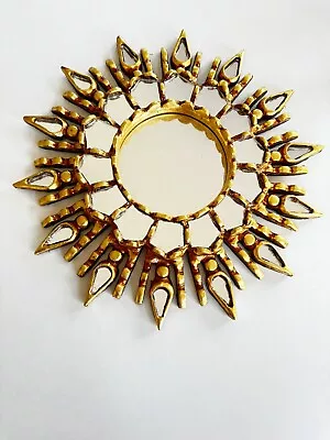 Gilt Sunburst Starburst Wall Mirror Wood Carved MCM MidCentury Hollywood Regency • $250