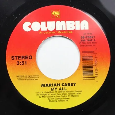 90S Nm! 45 Mariah Carey - My All / Breakdown (feat. Krayzie & Wish Bone) On Col • $12