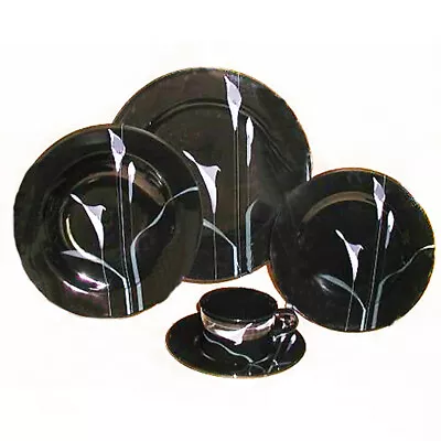 MIKASA OPUS BLACK 5 Piece Place Setting Made In Japan FK701 NEW NEVER USED • $79.99