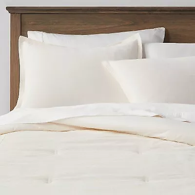 Full/Queen Cotton Velvet Comforter & Sham Set Cream - Threshold • $25.99