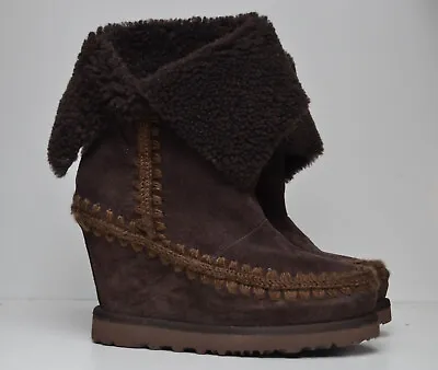 Ash Yeti Wedge Boots Size EUR 39 UK 6.5 Brown Suede Wool Lined Pull On • £45