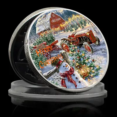 Merry Christmas Silver Coin Snowman And Tractor Medal Happ New Year Souvenir • $3.96