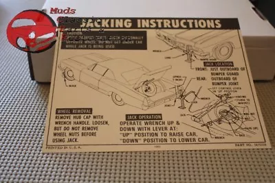 65 Chevy Impala Jack Instructions Decal • $19.81