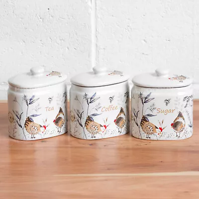 £34.99 • Buy Country Hen Tea Coffee Sugar Jars Set Kitchen Storage Containers Canisters Pots
