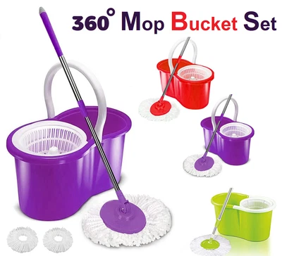 £7.49 • Buy 360°  Floor Magic Spin Mop Bucket Set Microfiber Rotating Dry Head With 2 Heads