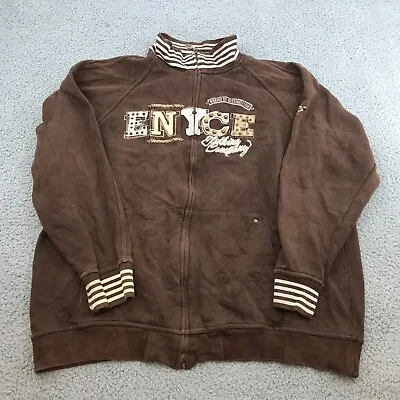 Vintage ENYCE Sweater Adult XL Brown Y2K Spellout Full Zip Mens 40727 • $18.99